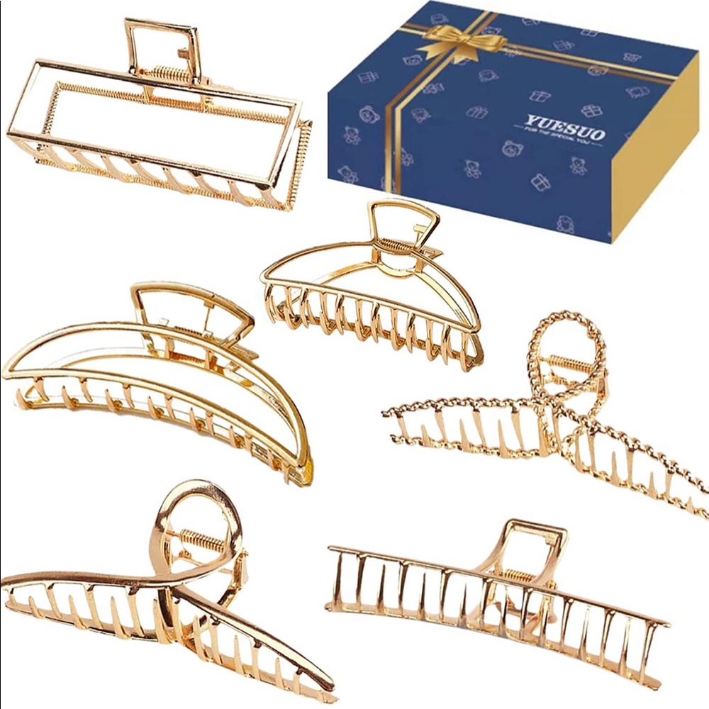 4.7 Inch Large Gold Metal Hair Claw Clips 6Pcs